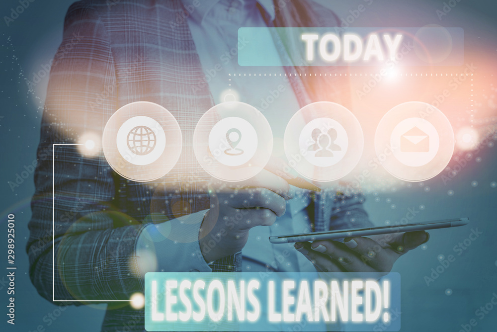 Aufkleber writing note showing lessons learned. business concept for experiences distilled project that should