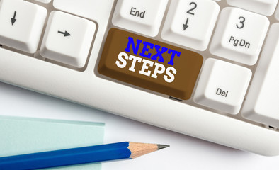 Conceptual hand writing showing Next Steps. Concept meaning something you do or plan after you ve...