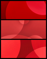 Set of red modern banner designs on black background in minimal illustrations of circle shapes in red and pink colors for website headers, cards, tags, labels or ad brochure