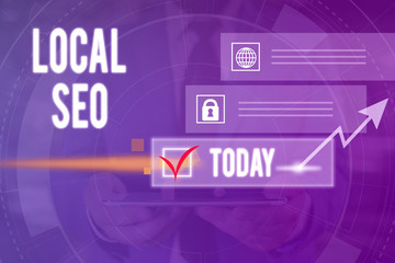 Text sign showing Local Seo. Business photo text helps businesses promote products and services to local customers Picture photo system network scheme modern technology smart device