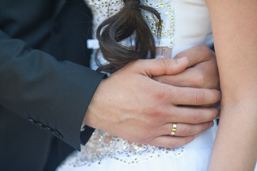 wedding,wedding decoration,groom, bride,flowers,wedding rings,the wedding cake,firework