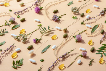 Natural herbal supplements and remedies concept