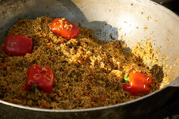 cooked pilaf in a large bowl