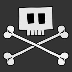 Vector illustration of a cartoon square skull. Hand drawv square skull with bones.