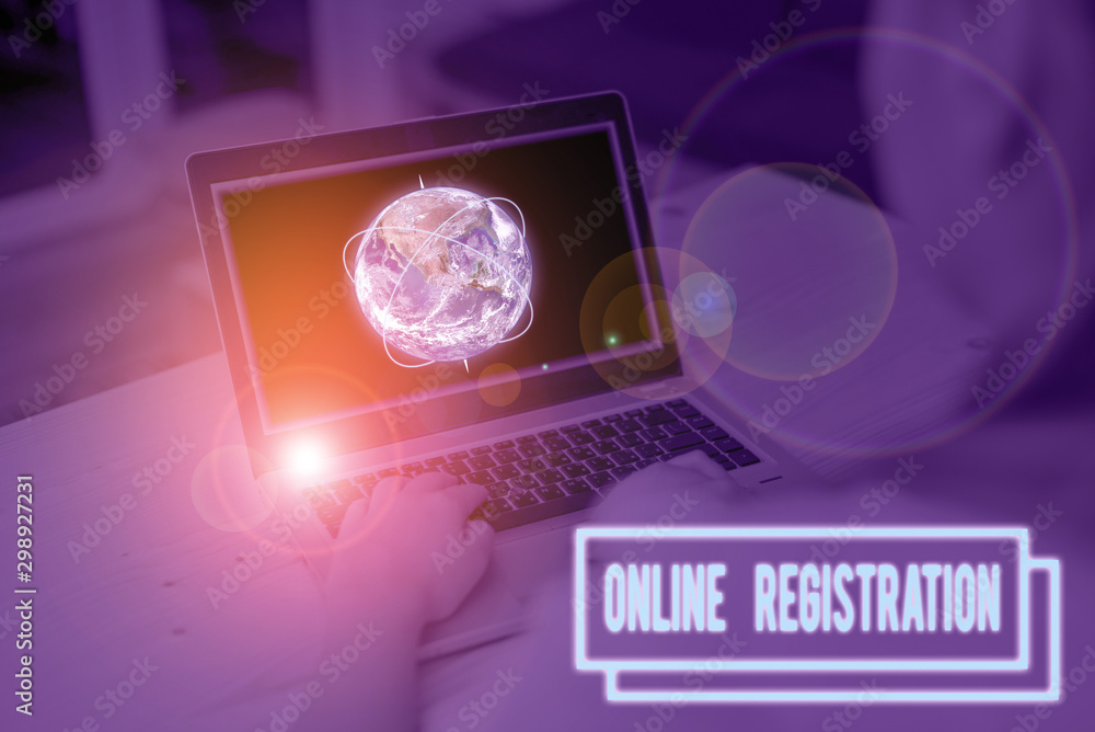 Poster word writing text online registration. business photo showcasing system for subscribing or registeri
