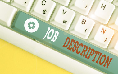 Conceptual hand writing showing Job Description. Concept meaning a formal account of an employee s...