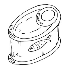 Vector illustration of canned fish. Ffish preserves. Hand drawn.