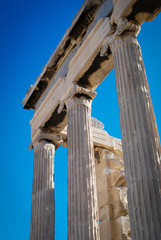 The columns at the Parthenon in Athens Greece