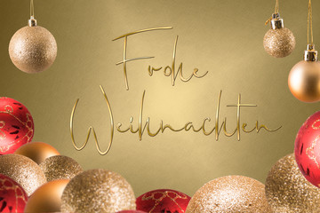 Adventszeit - Frohe Weihnachten - Kugeln rot und gold - glänzend