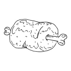 Vector of meat on bone. Grilled meat on the bone. Cooked meat. Fragrant fried hot meat. Hand drawn.