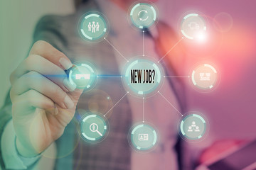 Text sign showing New Job Question. Business photo text formal meeting which someone asked find out...
