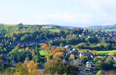 Fototapeta na wymiar Aerial shot of Haworth and district in Autumn.jpg