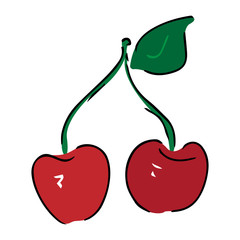 Vector illustration of a cherry. Hand drawn cherry.