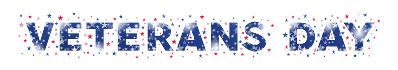 Veterans Day headline design. Lettering from letters with USA stars. United state of America, US design. Elegant festive decoration. Web, email or print banner layout template