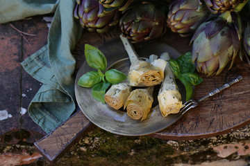 natural purple vegetables artichokes for salad and canning