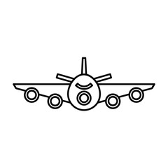 Black plane outline. Simple airplane line icon design. Vector black icon isolated on white background.