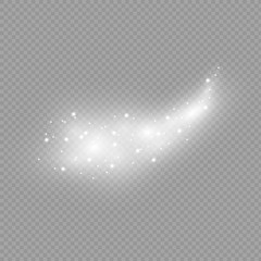 Comet on a transparent background. Bright Star. Starry beautiful path. Shooting star. Comet tail. Meteor flies. Space object.