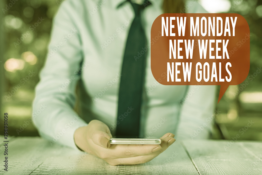 Aufkleber writing note showing new monday new week new goals. business concept for showcasing next week resolu