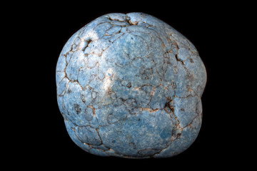 Turquoise mineral from South Africa isolated on a pure black background.