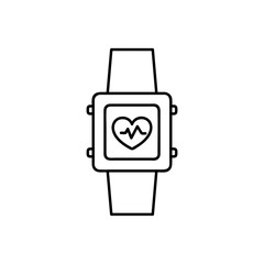Smartwatch with heart sign line icon. outline vector sign, linear pictogram isolated on white. logo illustration