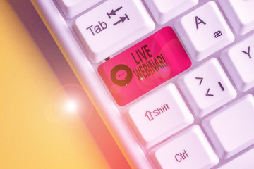 Word writing text Live Webinar. Business photo showcasing presentation lecture or seminar...