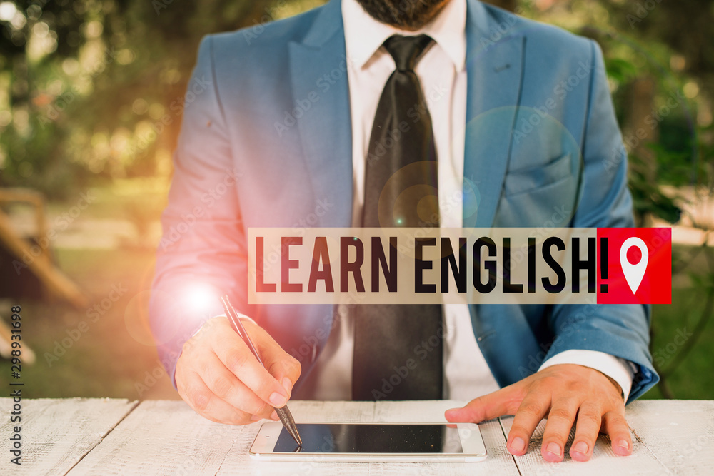 Aufkleber word writing text learn english. business photo showcasing gain acquire knowledge in new language by