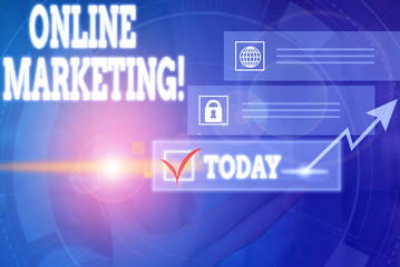 Handwriting text writing Online Marketing. Conceptual photo leveraging web based channels spread about companys brand Picture photo system network scheme modern technology smart device