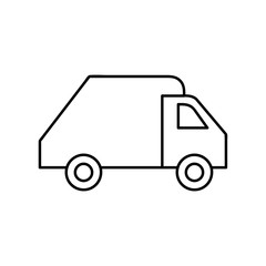Garbage truck thin line isolated on white background. Flat design vector illustration.
