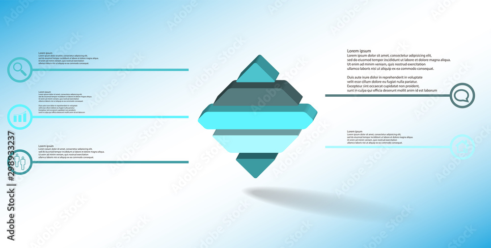 Wall mural 3D illustration infographic template with embossed rhomb horizontally divided to five parts