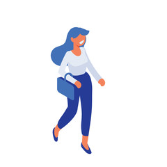 Isometric vector business woman  walking. Business people character. Front view. Isometric vector isolated illustration.