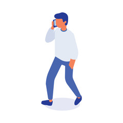 Walking  and talking phone man isometric vector