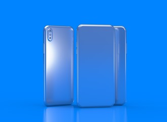 New smartphone with blank screen isolated Flat 3d blue