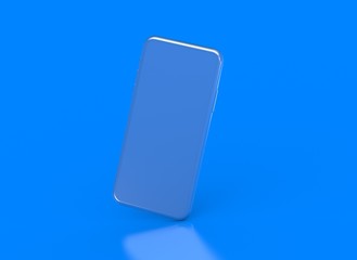 New smartphone with blank screen isolated Flat 3d blue