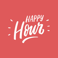 Hand drawn lettering happy hour for banner, card, poster, sale. Vector isolated typography. - 298934429