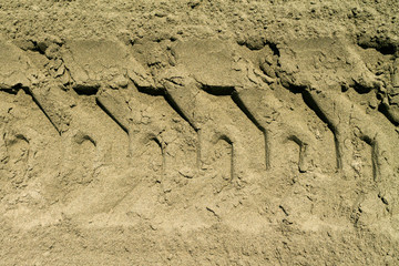 Tire tracks in the sand texture