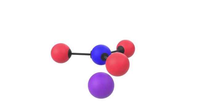3D animation of a potassium nitrate molecule with alpha layer