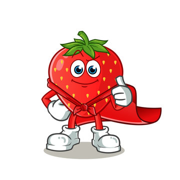 strawberry super hero mascot vector cartoon illustration
