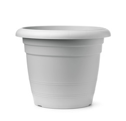 Front view of gray plastic flower pot