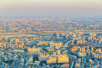 Naklejka premium Tokyo Aerial Cityscape Sunset View
