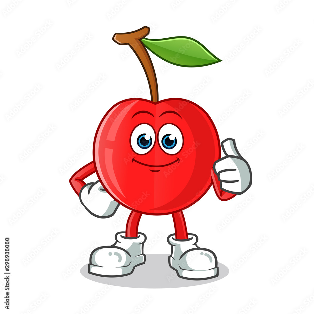 Wall mural cherry thumbs up mascot vector cartoon illustration