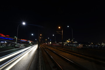 Fototapeta na wymiar long exposure night lights on road