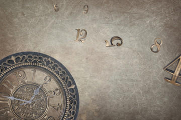 steampunk grunge clock backdrop brown - time written digits