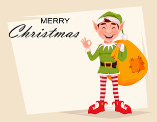 Merry Christmas greeting card with funny Elf