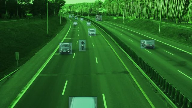 Camera monitors cars on the highway and identifies tracking data