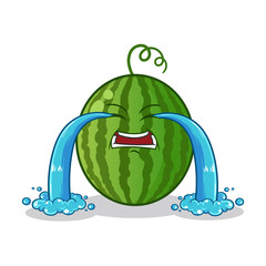 water melon cute chibi cry mascot vector cartoon illustration