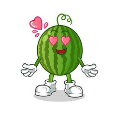 water melon fall in love mascot vector cartoon illustration