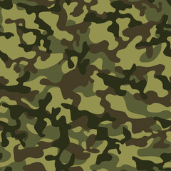 Fototapeta premium Camouflage green with dark spots seamless pattern. Military camo.