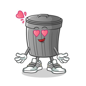 trash can fall in love mascot vector cartoon illustration