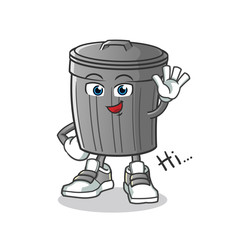 trash can waving mascot vector cartoon illustration