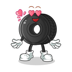 tire fall in love cartoon vector mascot illustration
